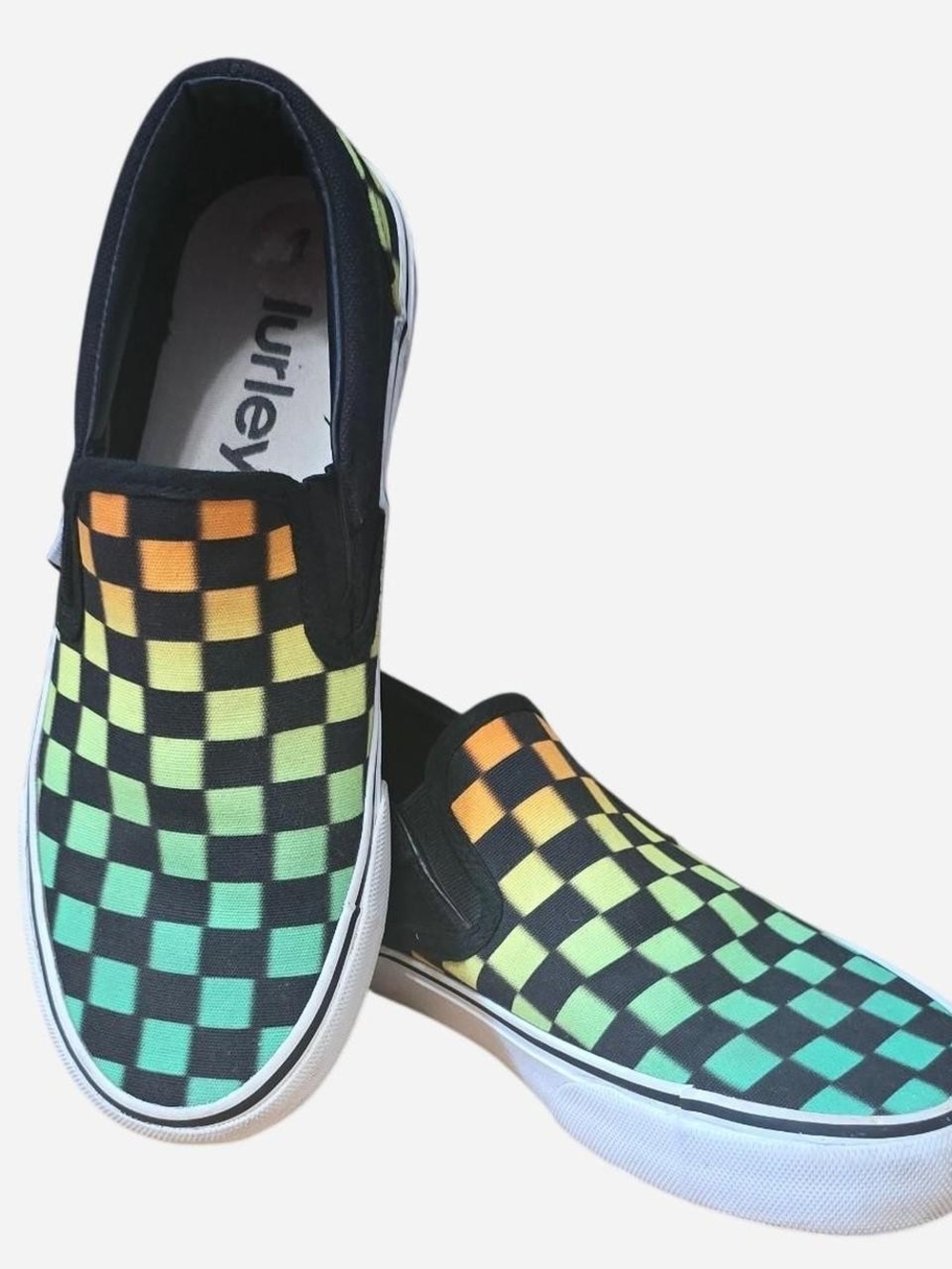 Hurley Kids Slip-On Checkerboard Sneakers in Gradient Green-Orange